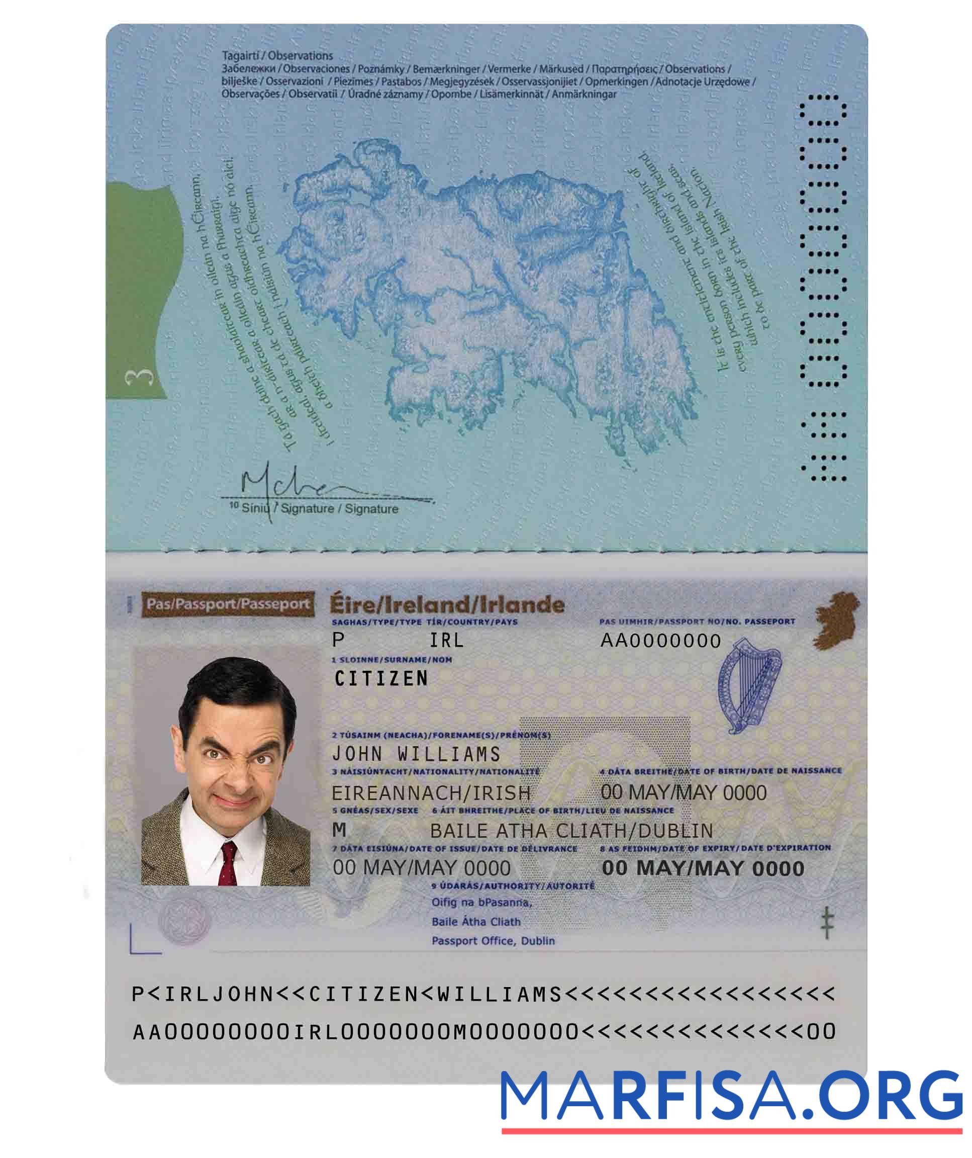 Downloadable Ireland passport example